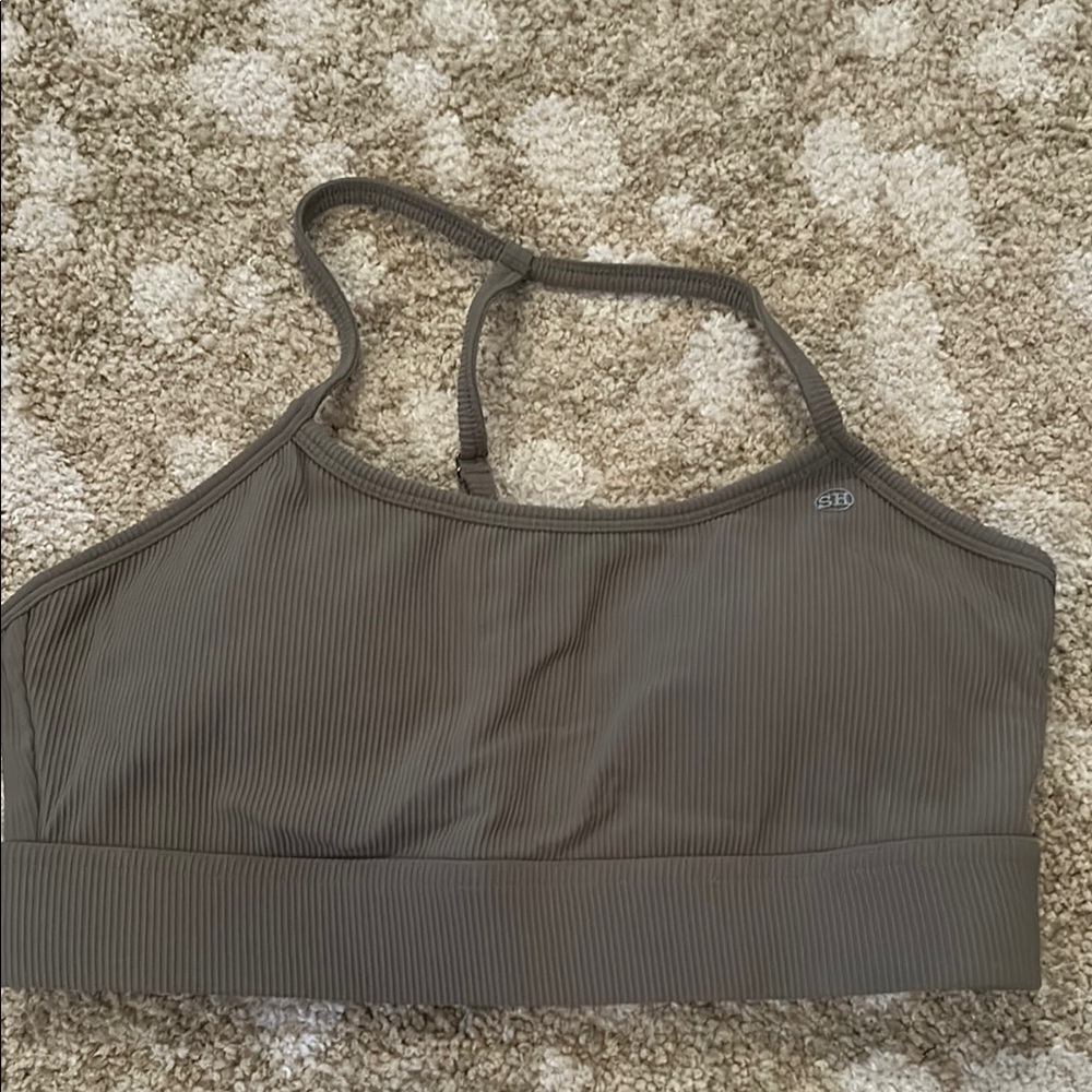 Olive Green Ribbed Sports Bra
